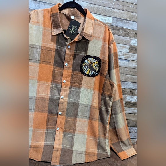 Coors Save A Horse Ride A Cowboy Upcycled Dip Dye Bleach Woven Button Down Shirt - Picture 14 of 15